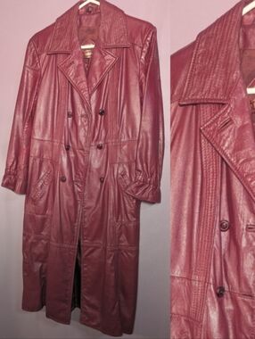 Vintage 70's Long Leather Trench Coat - Burgundy